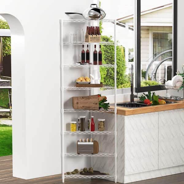 Tileon 4-Shelf Iron Pantry Organizer with Wheels in Silver, Adjustable Heavy-Duty Storage Shelves for Kitchen