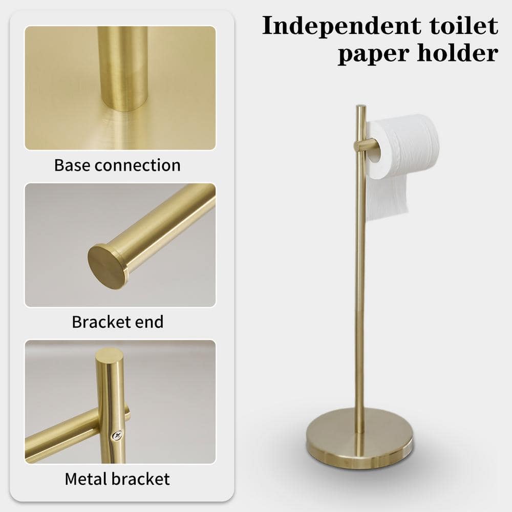 Brushed Gold Stainless Steel Freestanding Toilet Paper Holder
