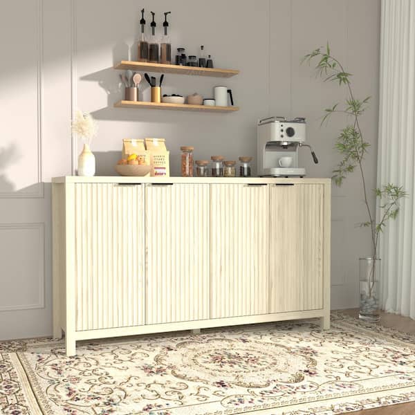 VEIKOUS Wood Particle Board 55 in. Buffet Accent Storage Cabinet Kitchen Storage Cabinet with Adjustable Shelves