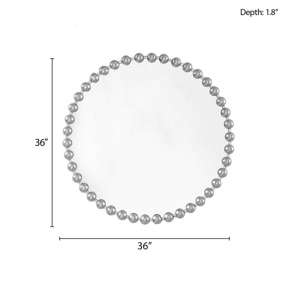 Marlowe Beaded 36" Silver Metallic Round Wall Mirror