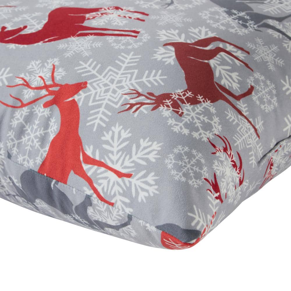 Gray and Red Reindeer Cotton Holiday Throw Pillow