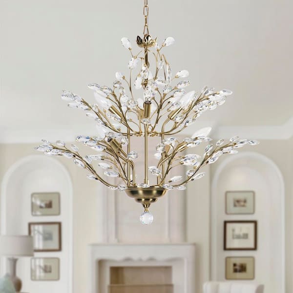 8-Light 27.5 in. Gold Crystal Modern Tiered Dimmable Chandeliers Dining Kitchen Ceiling Lights Foyer Bedroom Lighting