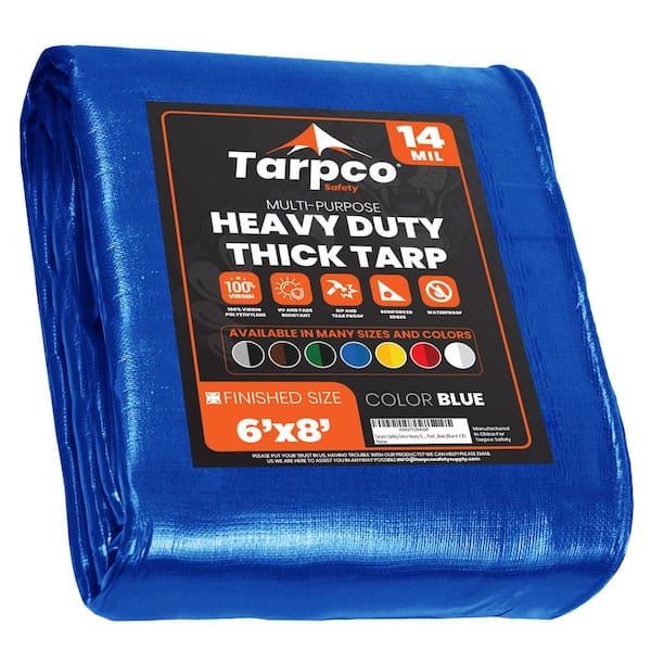 TARPCO SAFETY 6 ft. x 8 ft. Blue 14 Mil Heavy Duty Polyethylene Tarp, Waterproof, UV Resistant