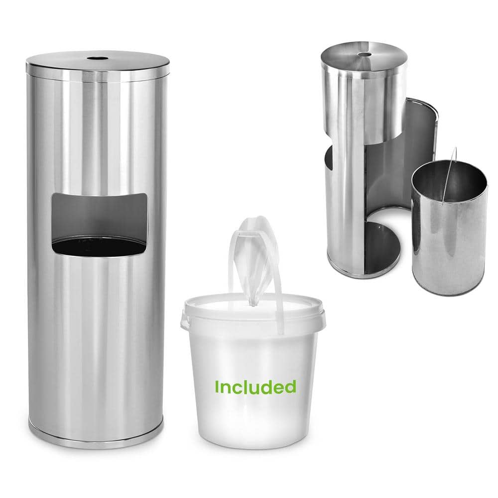 Stainless Steel Floor-Standing Wet Wipe Dispenser with Trash Can