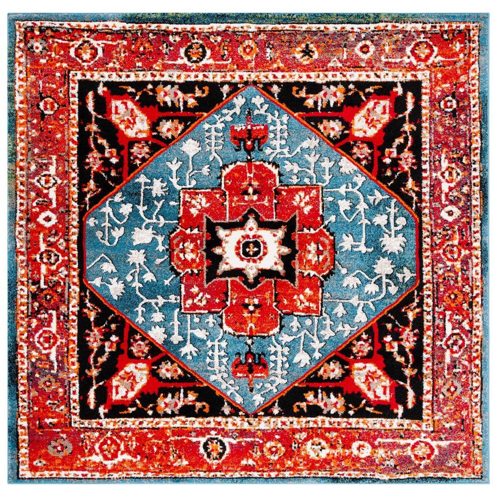 Vintage Hamadan 7 ft. x 7 ft. Red/Blue Medallion Ornate Square Area Rug price history on PriceWatchPro