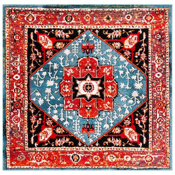 Vintage Hamadan 7 ft. x 7 ft. Red/Blue Medallion Ornate Square Area Rug