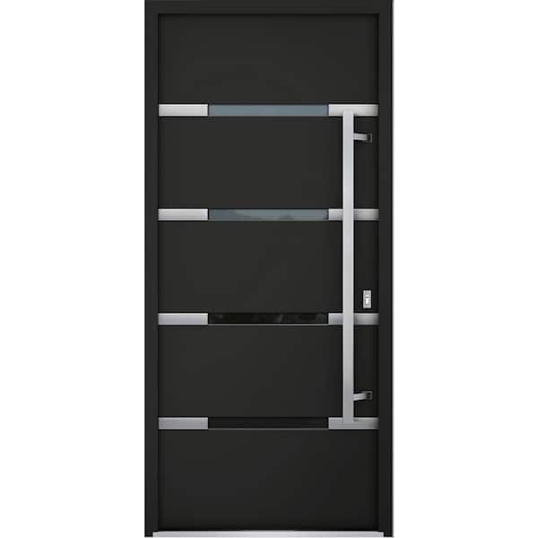 VDOMDOORS 36 in. x 80 in. Left-Hand/Inswing Clear Glass Black Enamel Steel Prehung Front Door with Hardware