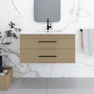 Napa 40 W x 20 D x 21-5/8 H Single Sink Bathroom Vanity Wall Mounted in Sand Pine with Acrylic Integrated Countertop