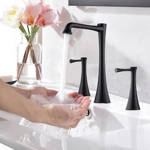 8 in. Widespread Double-Handle Bathroom Vessel Faucet Combo Kit Pop-Up Drain Assembly in Matte Black