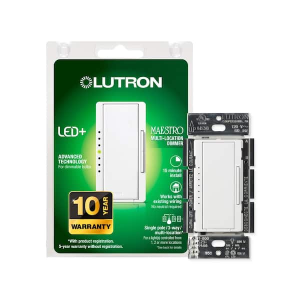 Maestro LED+ Dimmer Switch for Dimmable LED Bulbs, 150W/Single-Pole or Multi-Location, White (MACL-153MH-WH)