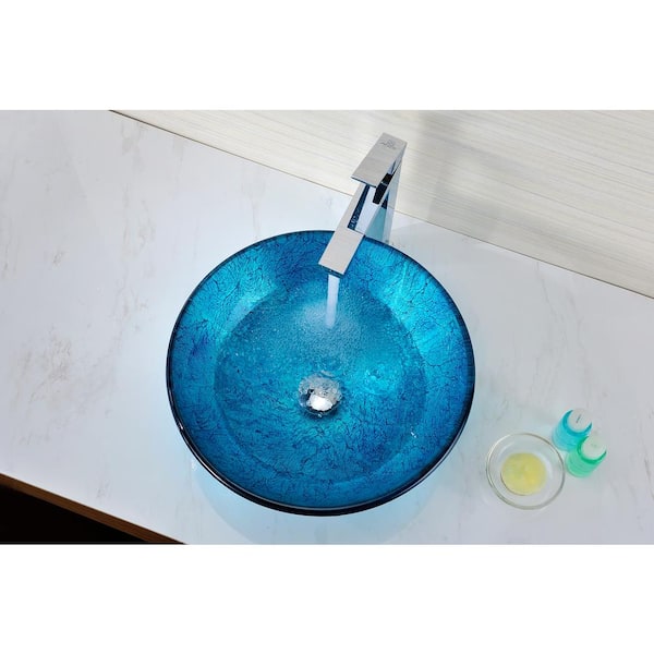 ANZZI Accent Round Glass Vessel Sink in Blue Ice LS-AZ047 - The 