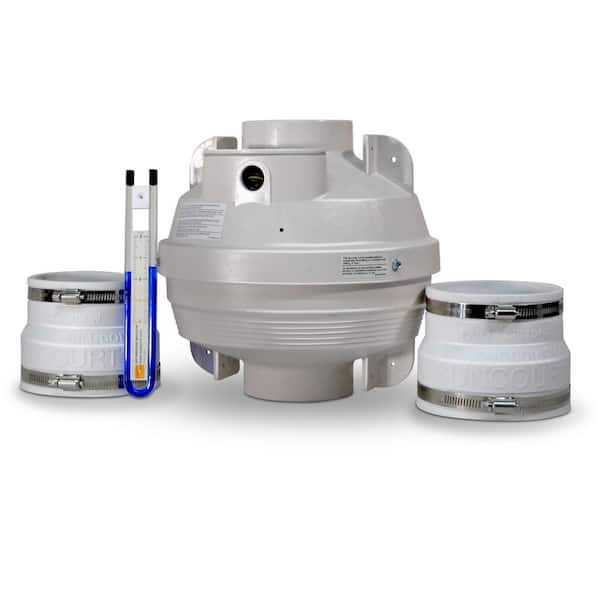 Radon Mitigation Fan Kit 4 in. Fan with 4 in. to 4 in. Couplers and Air Pressure Indicator