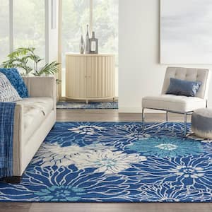 Passion Navy/Ivory 7 ft. x 10 ft. Floral Contemporary Area Rug