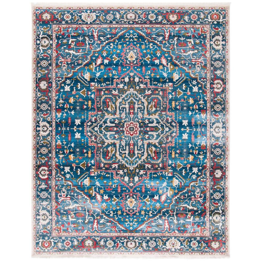 Blue and Ivory Synthetic 8' x 10' Rectangular Area Rug