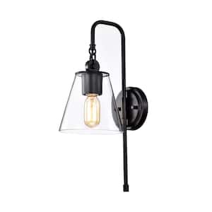 1-Light Matte Black Indoor Contemporary Wall Sconces with Cone Glass Shade