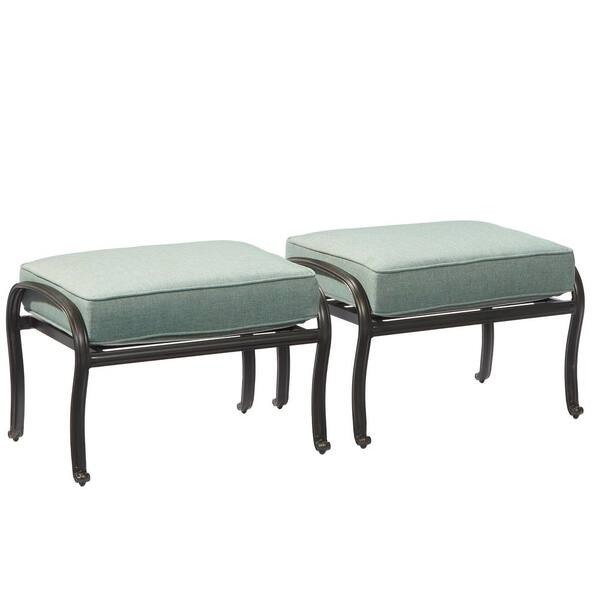 Hampton Bay Belcourt Metal Outdoor Ottoman with Spa Cushion (2-Pack)