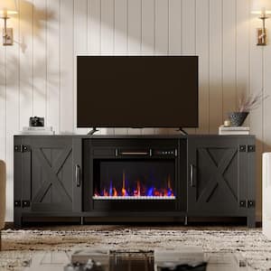 Farmhouse 63 in. Fireplace TV Stand for TVs Up to 70 in. Entertainment Center Electric Heater, Remote Control Black