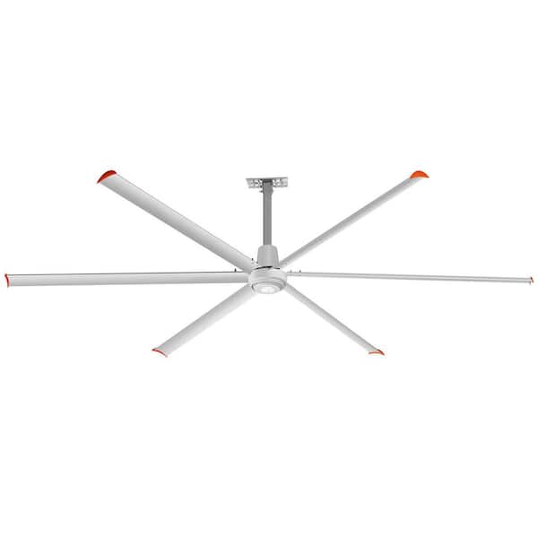 144 in. (12 ft. ) Aluminum Indoor/Covered Outdoor Industrial HVLS Silver Ceiling Fan with Downrod, Wall Control No Light