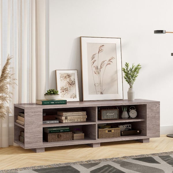 Costway 59 in. Grey Wood TV Stand Console Storage Entertainment Media  Center Fits TV's up to 65 in. with Shelf QD-B7170GR