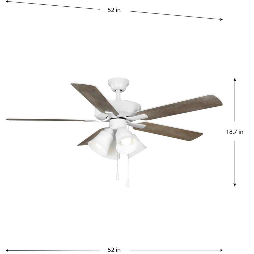 52" White Brushed Nickel 5-Blade Ceiling Fan with Lighting and Remote