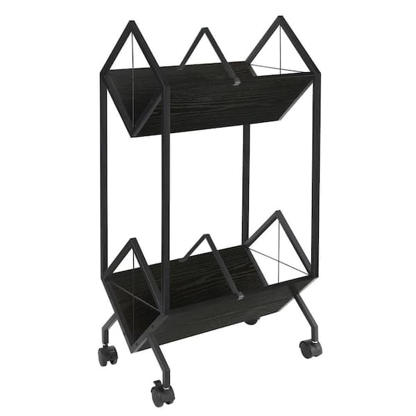 Angel Sar Black 160-200 LP Vinyl Record Display Storage Rack, 2-Tier Retro Style Magazine Rack for Book, Files and Albums