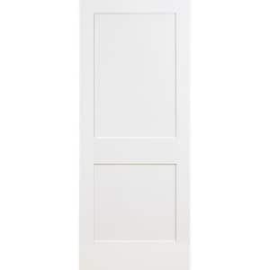 24 in. x 80 in. 2-Panel Square White Primed Shaker Solid Core Wood Interior Door Slab