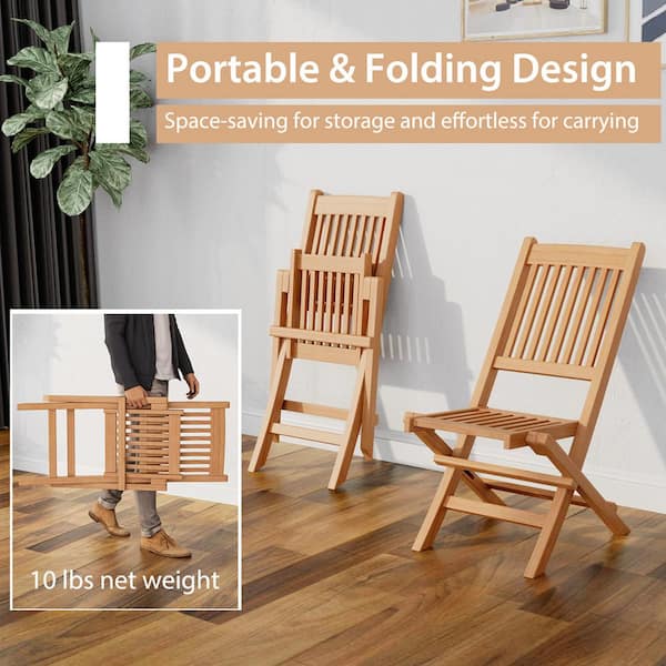 Costway Patio Folding Chair Solid Indonesia Teak Wood