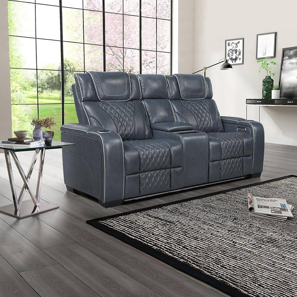 Lazzara Cassian 72 in. W Blue Leather 2-Seater Power Double