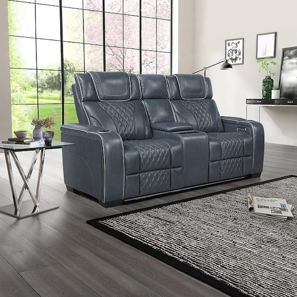 Lazzara Cassian 72 in. W Blue Leather 2-Seater Power Double