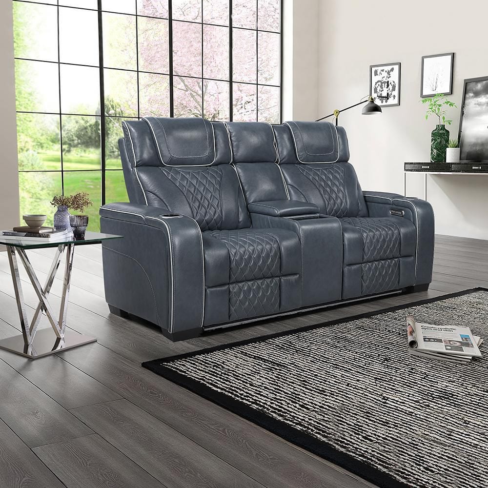 Lazzara Cassian 72 in. W Blue Leather 2-Seater Power Double