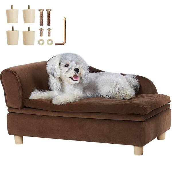 Pet Sofa, Dog Couch for Medium-Sized Dogs and Cats, Soft Velvety Dog Sofa Bed, 81 lbs. Loading Cat Sofa, Dark Brown