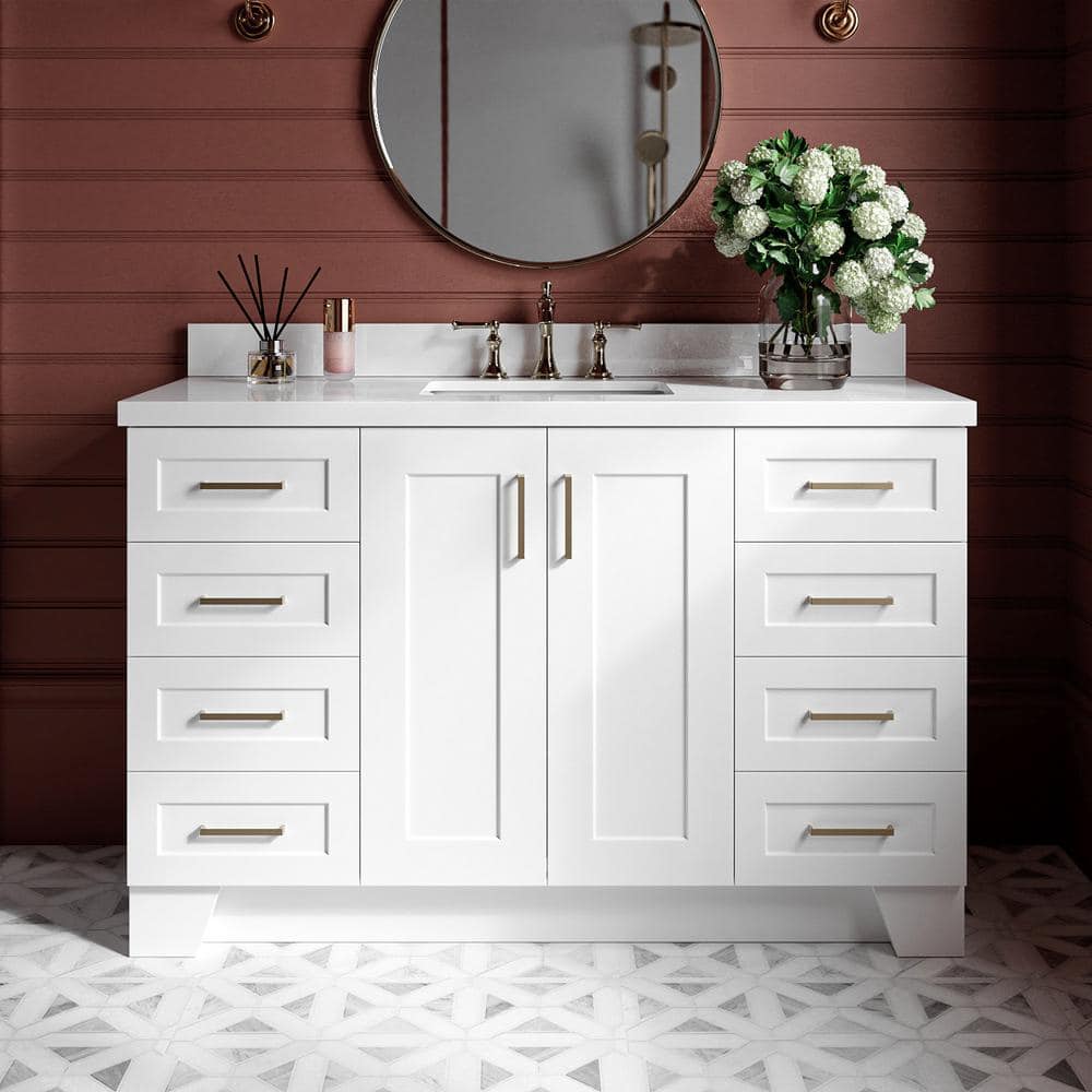 Taylor 55 in. W x 22 in. D x 36 in. H Freestanding Bath Vanity in White with Pure White Quartz Top -  ARIEL, Q055SWQRVOWHT