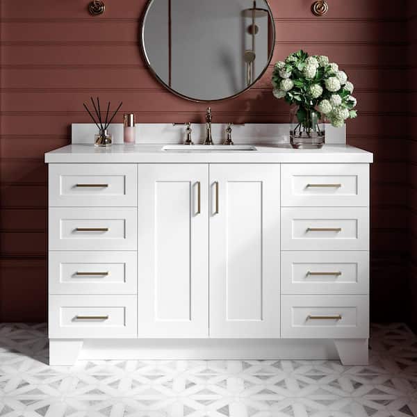 Taylor 55 in. W x 22 in. D x 36 in. H Freestanding Bath Vanity in White with Pure White Quartz Top
