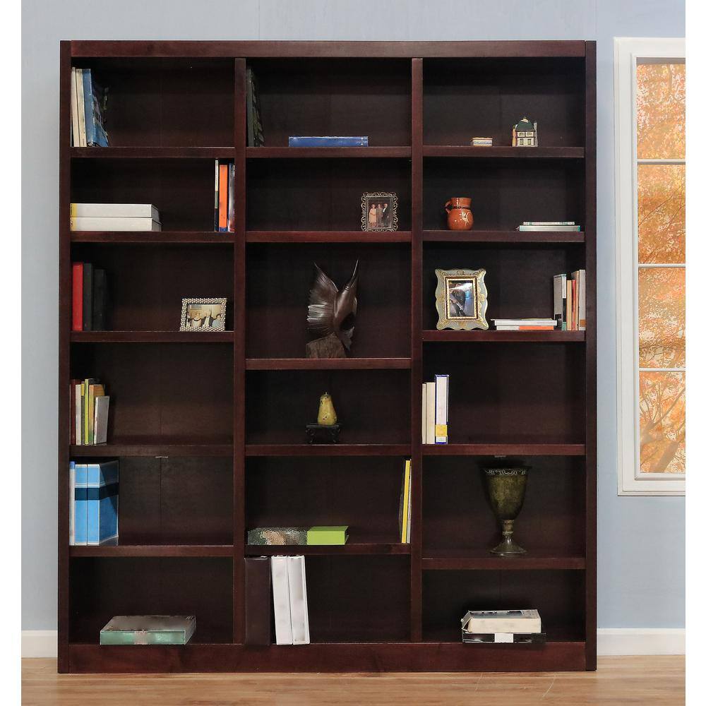 Cherry 84" Tall Triple Wide Wood Bookcase with Adjustable Shelves