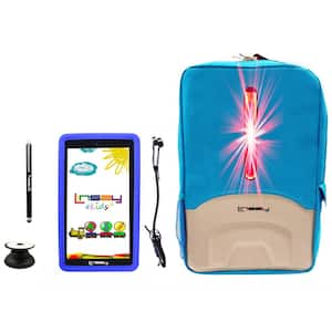 7 in. 2GB RAM 32GB Storage Android 12 Tablet with Blue Kids Defender Case, LED Backpack, Earphones, Holder and Pen