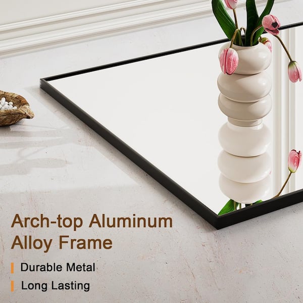 30 in. W x 71 in. H Black Rectangular Modern Aluminum Framed Full Length Mirror Floor Mirror