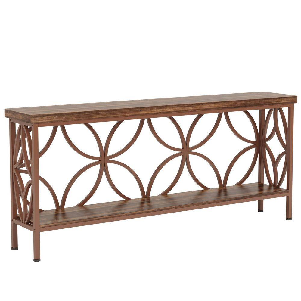 71 in. Brown Rectangle Engineered Wood Console Table 2-Tier with Brown Frame, Sofa Table for Entryway or Living Room price history on PriceWatchPro