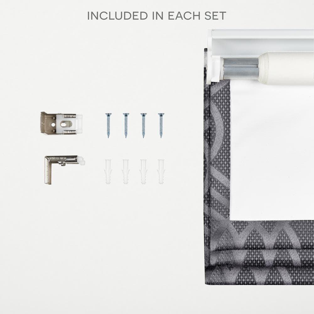 Gray Cordless Blackout Roman Shade with Woven Jacquard Pattern