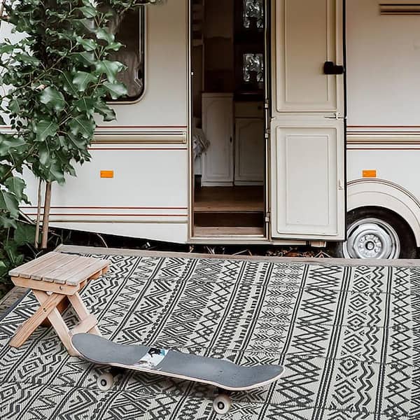 Gray 9 ft. x 12 ft. Reversible Portable Plastic Indoor/Outdoor Area Rug