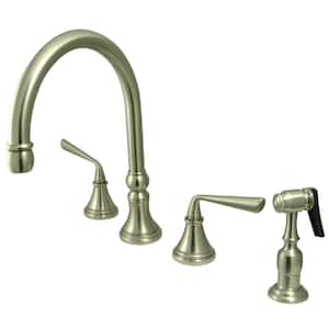 Silver Sage 2-Handle Deck Mount Widespread Kitchen Faucets with Brass Sprayer in Brushed Nickel