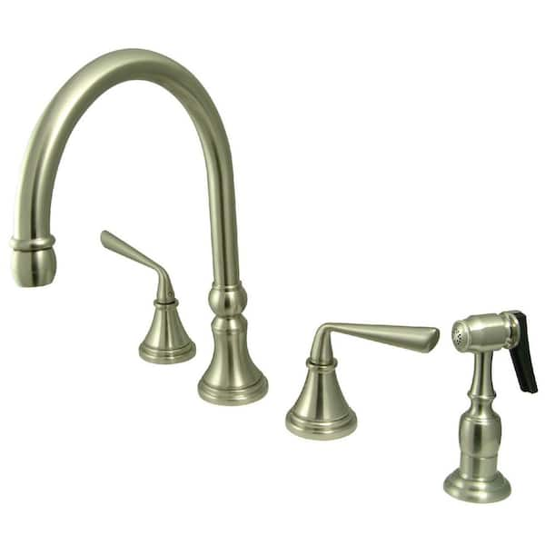 Kingston Brass Silver Sage 2 Handle Deck Mount Widespread Kitchen Faucets With Brass Sprayer In