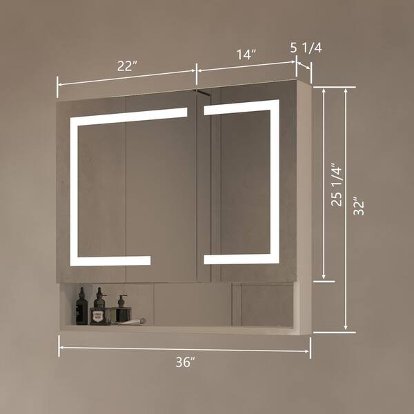 24 in. W x 32 in. H Surface/Recessed-Mount Rectangular LED Bathroom Medicine Cabinet with Mirror and External Shelf