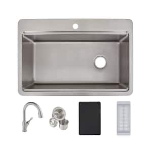 Avenue Stainless Steel 33 in. Single Bowl Undermount/Drop-in Kitchen Sink with Faucet and Workstation Kit