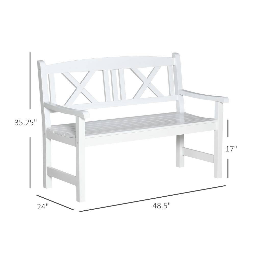 White Wooden 4FT Outdoor Garden Bench with X-Shape Back