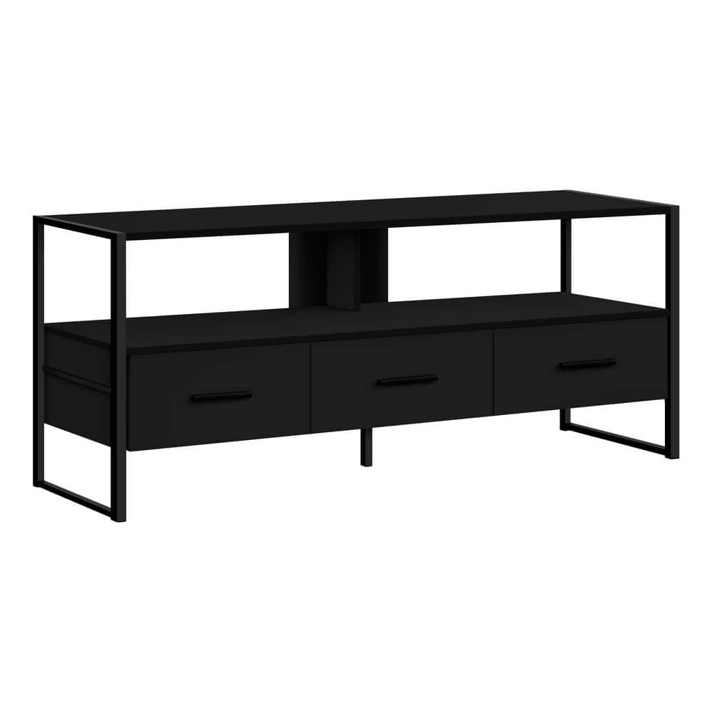 Black TV Stand Fits TVs up to 55-65 in. with Drawers and Shelves HD ...