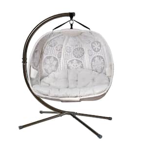 5.5 ft. x 4 ft. W Hanging Pumpkin Patio Swing Hammock Chair with Base in White Snowflake