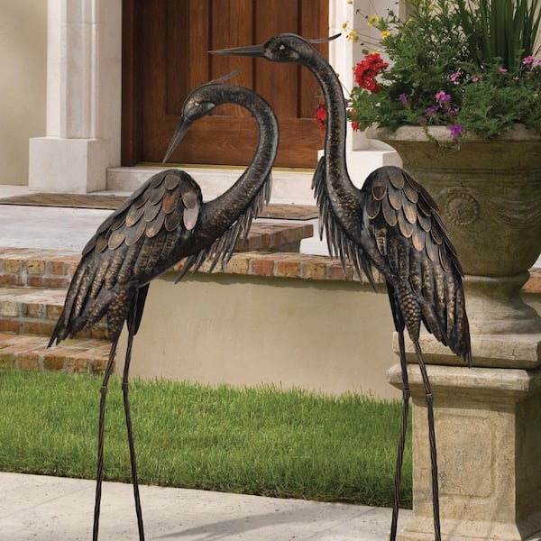 Patina Heron Statue Sculpture Garden Crane Bird Yard Art Decor Lawn Outdoo  Patio