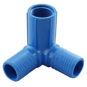 1 in. x 1 in. Insert Blue Twister Polypropylene x 1/2 in. - 3/4 in. Dual Threaded Reducing 90 Degree Side Outlet Elbow
