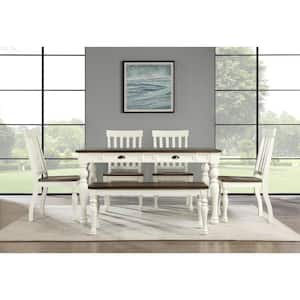 Joanna Ivory and Mocha Brown Wood 4 Drawer Dining Set with 4 Side Chairs and 1 Bench (Seats 6)