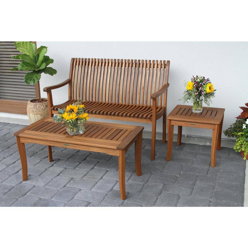 Sustainable Eucalyptus Rectangular Patio Coffee Table with Stainless Steel Accents